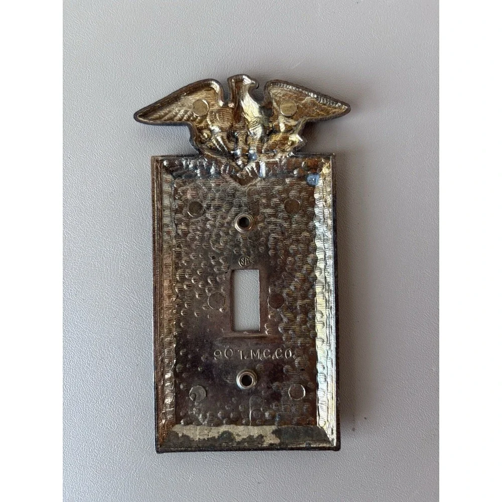 VINTAGE Hammered Metal EAGLE Light SWITCH PLATE Covers Single & Double Bronze